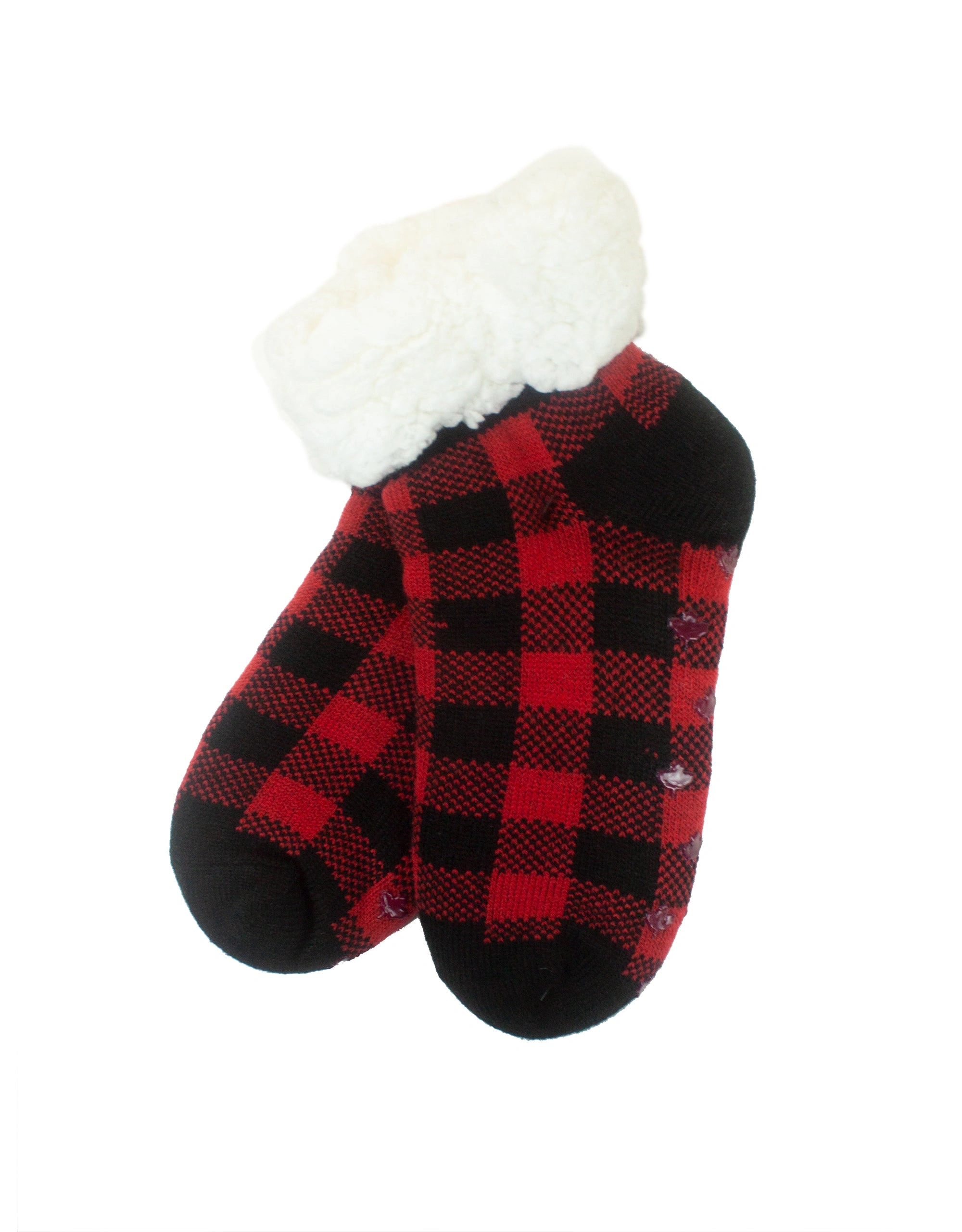 Maple Leaf Buffalo Plaid Ankle Slipper Sock - Red